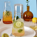 Modern clear glass bedside water carafe set with cup for bedroom by Decorbites