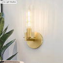 GobekUsa Modern Clear Glass Brass Wall Sconce with Cylinder Design - Perfect for Bedside Lighting