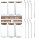 GobekUsa Glass Cup Set with Bamboo Lid: Bubble Tea, Coffee, Wine, Milk Tea Mug.