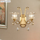 GobekUsa Modern Clear Glass Flower Sconce: Brass Wall Lamp with Crystal Accent - 1/2 Lights