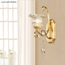 GobekUsa Modern Clear Glass Flower Sconce: Brass Wall Lamp with Crystal Accent - 1/2 Lights
