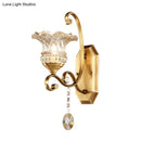 GobekUsa Modern Clear Glass Flower Sconce: Brass Wall Lamp with Crystal Accent - 1/2 Lights