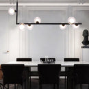 GobekUsa Modern Clear Glass Island Lighting - 7-Light LED Pendant Lamp in Black with Right Angle Arm
