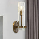 GobekUsa Modern Clear Glass Sconce with Brass Metal Arm and 1 Bulb Wall Light Fixture