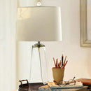 GobekUsa Modern Clear Handblown Glass Tapered Table Lamp with White Fabric Shade - Single Living Room Nightstand Lighting