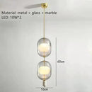 GobekUsa Clear Gray Amber Glass Pendant Light with Marble Gold Metal Finish