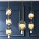 GobekUsa Clear Gray Amber Glass Pendant Light with Marble Gold Metal Finish