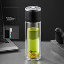 Modern clear insulated glass cup kitchen tea tumbler with black & silver lid by Decorbites