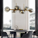 GobekUsa Clear/Smoke Glass 8 Bulbs Suspended Lighting Fixture in Black/Gold for Dining Room