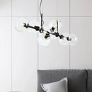 GobekUsa Clear/Smoke Glass 8 Bulbs Suspended Lighting Fixture in Black/Gold for Dining Room