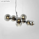 GobekUsa Clear/Smoke Glass 8 Bulbs Suspended Lighting Fixture in Black/Gold for Dining Room