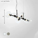 GobekUsa Clear/Smoke Glass 8 Bulbs Suspended Lighting Fixture in Black/Gold for Dining Room