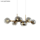 GobekUsa Clear/Smoke Glass 8 Bulbs Suspended Lighting Fixture in Black/Gold for Dining Room