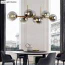 GobekUsa Clear/Smoke Glass 8 Bulbs Suspended Lighting Fixture in Black/Gold for Dining Room