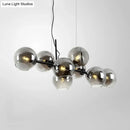 GobekUsa Clear/Smoke Glass 8 Bulbs Suspended Lighting Fixture in Black/Gold for Dining Room