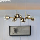 GobekUsa Clear/Smoke Glass 8 Bulbs Suspended Lighting Fixture in Black/Gold for Dining Room