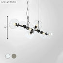 GobekUsa Clear/Smoke Glass 8 Bulbs Suspended Lighting Fixture in Black/Gold for Dining Room