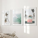 Tropical Beach Wall Art Set. Modern Coastal Surfing Prints by Wall Art Set