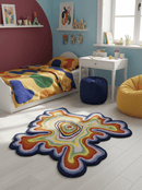 Modern Colorburst Ripple Hand Tufted 6x6 Wool Rug