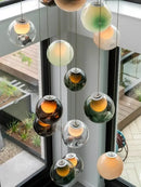 GobekUsa Colorful Balls Chandelier: Modern Dimmable Rectangle Dining Room & Bedside Hanging Lamp