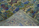Moss Green Blue Silver Wool Hand Knotted Area Rug Turkish Heriz