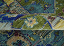 Moss Green Blue Silver Wool Hand Knotted Area Rug Turkish Heriz