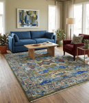 Moss Green Blue Silver Wool Hand Knotted Area Rug Turkish Heriz