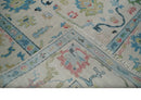 Ivory and Aqua Traditional Wool Oushak Hand Knotted Area Rug