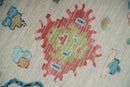 Vibrant Colorful Ivory and Aqua Hand Knotted Traditional Oushak Multi Size Wool Area Rug, Living Room Rug