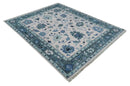 Soft Pink Gray and Blue Hand Knotted Wool Traditional Oushak Area Rug by The Rug Decor