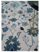 Soft Pink Gray and Blue Hand Knotted Wool Traditional Oushak Area Rug by The Rug Decor