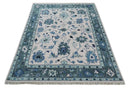 Soft Pink Gray and Blue Hand Knotted Wool Traditional Oushak Area Rug by The Rug Decor