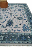 Soft Pink Gray and Blue Hand Knotted Wool Traditional Oushak Area Rug by The Rug Decor