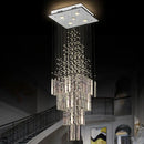 GobekUsa Columnar Crystal Chandelier with Square Base for Living Room, Stair Loft - Modern Hanging Lamp