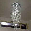 GobekUsa Columnar Crystal Chandelier with Square Base for Living Room, Stair Loft - Modern Hanging Lamp