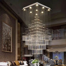 GobekUsa Columnar Crystal Chandelier with Square Base for Living Room, Stair Loft - Modern Hanging Lamp