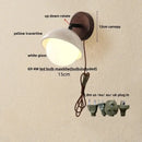 GobekUsa LED Wall Sconce Yellow Travertine Stone Bedroom Study Cafe Wood Base Stair Light
