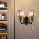 GobekUsa Modern Conical Crystal Wall Sconce with Black and Gold 2-Light for Living Room