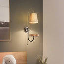GobekUsa Modern Conical Fabric Wall Mount Lamp with USB Port and Wood Rack