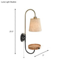 GobekUsa Modern Conical Fabric Wall Mount Lamp with USB Port and Wood Rack