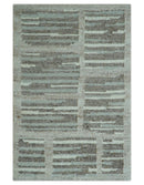 Modern Contemporary Beige And Gray Hand Knotted 2x3 Wool Area Rug