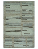 Modern Contemporary Beige Hand Knotted 2x3 Wool Area Rug