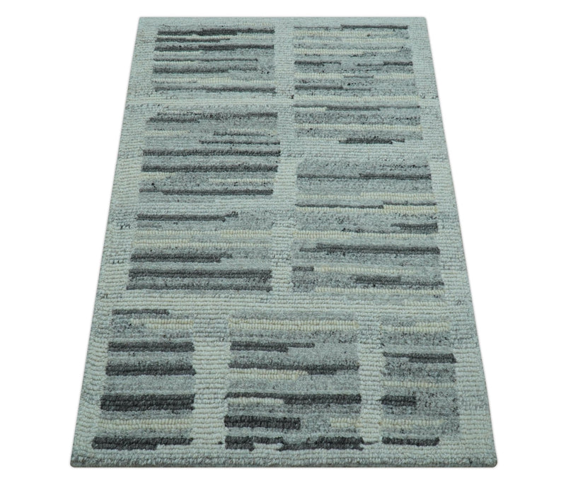 Hand-Knotted Charcoal Gray Pure Wool Area Rug 2x3 Feet Modern Contemporary Design, photo 8 of 9