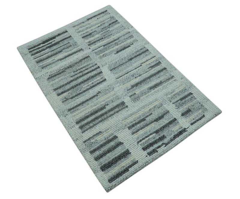 Hand-Knotted Charcoal Gray Pure Wool Area Rug 2x3 Feet Modern Contemporary Design, photo 9 of 9