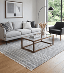 Black and White Hand Woven Wool Area Rug - Modern Contemporary Minimalist Design