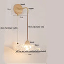 GobekUsa Clear Glass LED Wall Lights with Wood Pull Chain Switch - Modern Copper Stair Light
