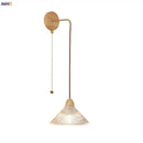 GobekUsa Clear Glass LED Wall Lights with Wood Pull Chain Switch - Modern Copper Stair Light