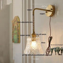 GobekUsa Glass Clear LED Wall Light Fixture, Modern Copper Wall Lamp