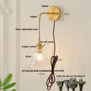 GobekUsa Glass Clear LED Wall Light Fixture, Modern Copper Wall Lamp
