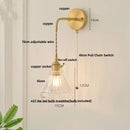 GobekUsa Glass Clear LED Wall Light Fixture, Modern Copper Wall Lamp